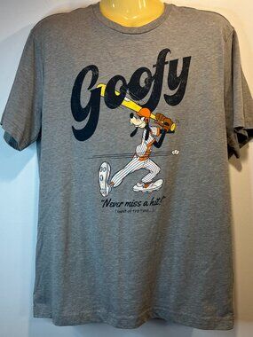 Disney Men's Grey Goofy Baseball Graphic Tee - Size Large